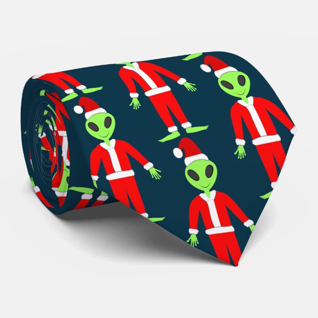 UFO Ho Ho Father Christmas alien Patterned Tie (Rolled)