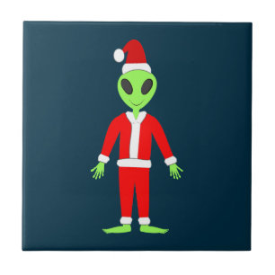 UFO Ho Ho Father Christmas alien Tile