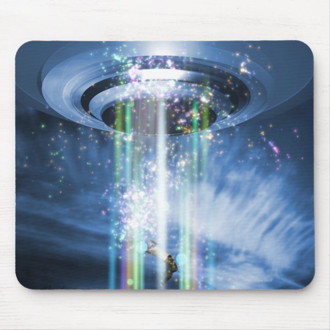 UFO hovering above Earth while abducting humans. Mouse Mat (Front)