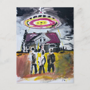 UFO Hovering Above Rural House Postcard