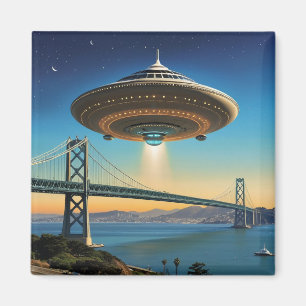 UFO Hovering Over San Francisco Bay Bridge 2035 Magnet