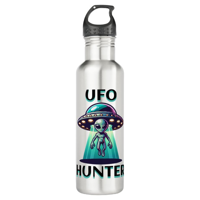 UFO Hunter | Ai Art with UFO and Alien 710 Ml Water Bottle (Front)