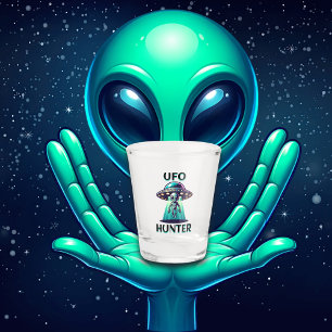 UFO Hunter   Ai Art with UFO and Alien Shot Glass