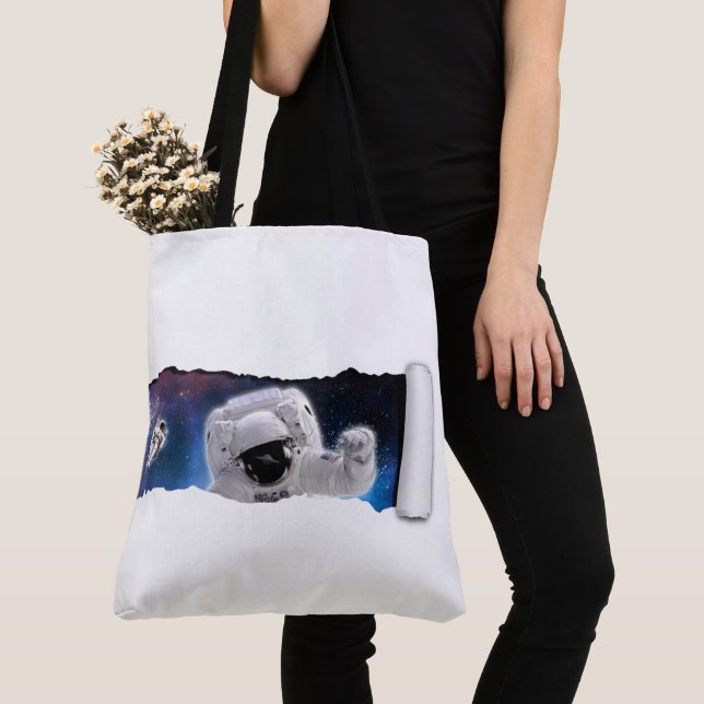 UFO in Space - Astronaut Alien Encounter - Rip Tote Bag (Close Up)