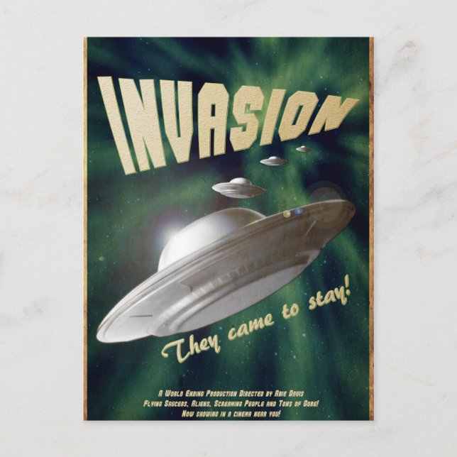 UFO Invasion – Vintage Movie Poster Postcard (Front)