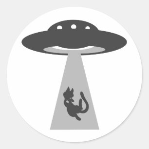UFO kidnaps cat - Choose background color Classic Round Sticker