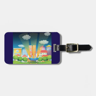 UFO Landing in a Bright City Night Scene Luggage Tag