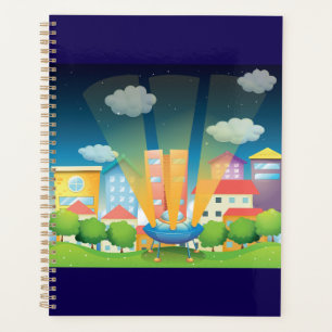 UFO Landing in a Bright City Night Scene Planner