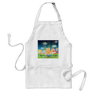 UFO Landing in a Bright City Night Scene Standard Apron