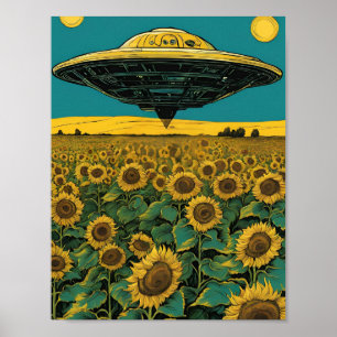 UFO Landing in a Sunflower Field – Surreal Sci-Fi  Poster
