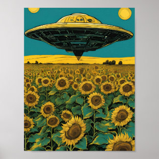 UFO Landing in a Sunflower Field – Surreal Sci-Fi  Poster