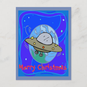 UFO,Merry Christmas, change text Holiday Postcard