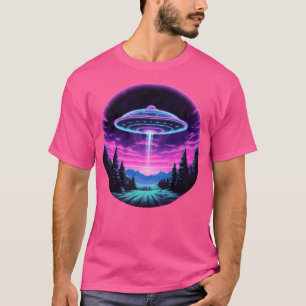 Ufo Neon Like Over The Field With Pink Sky Vaporwa T-Shirt