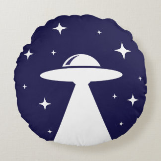 UFO Night Sky  Round Cushion