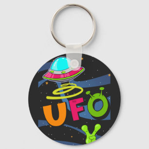 ufo on space say hello key ring