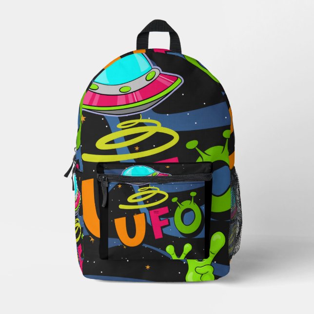 ufo on space say hello  printed backpack (Front)