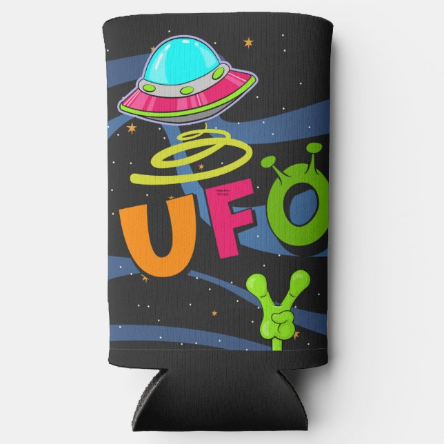 ufo on space say hello  seltzer can cooler (Front)