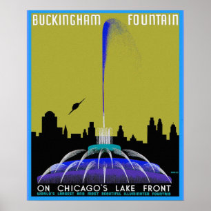 UFO over Chicago - Buckingham Fountain Poster