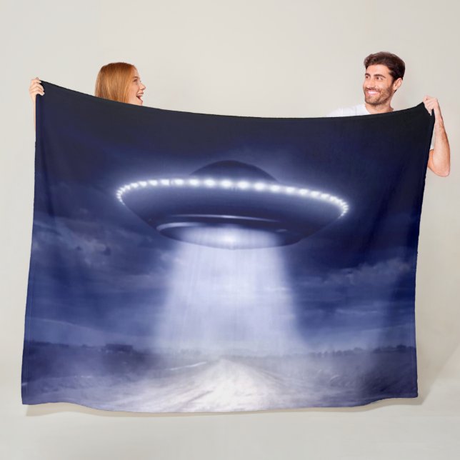 UFO OVER LONELY ROAD FLEECE BLANKET (In Situ)