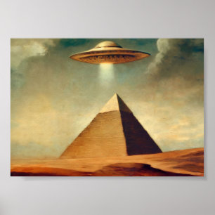 UFO Over The Pyramid of Giza Painting Poster