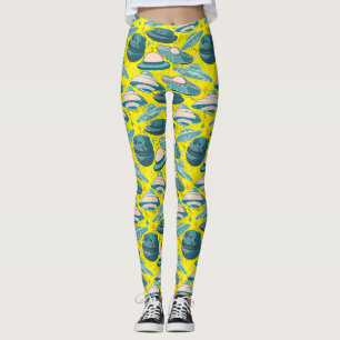 UFO Pattern Retro Style. B Yellow BG Leggings