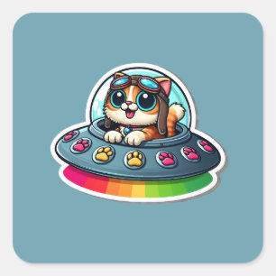 UFO Rainbow Cat Square Sticker