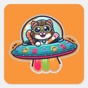 UFO Rainbow Kitty Square Sticker