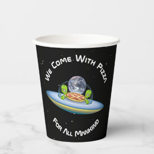 UFO Saucer Aliens Delivering Pizza to Earth Paper Cups