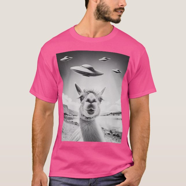 Ufo Selfie Llama T-Shirt (Front)