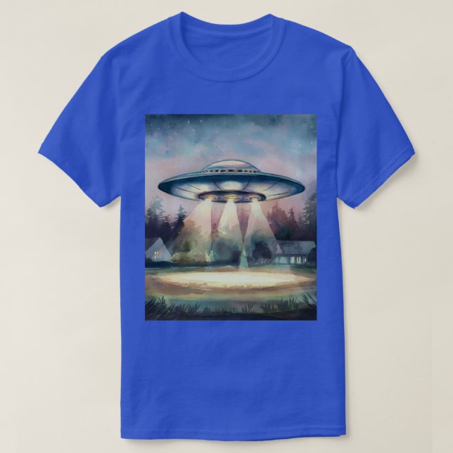 UFO Sighting Watercolor Painting T-Shirt (Design Front)
