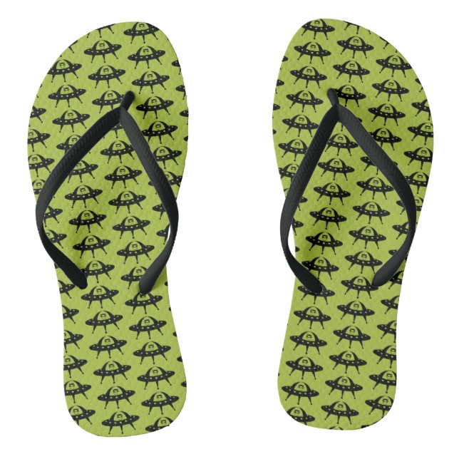 UFO Space Alien Sci Fi Flying Sauce Flip Flops (Footbed)