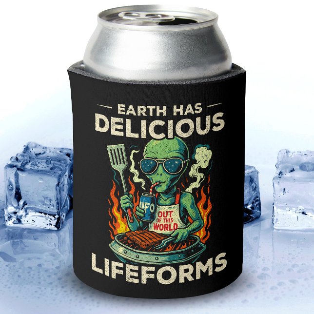 UFO Space BBQ Grill Earth Lifeforms Funny Alien Can Cooler (Creator Uploaded)