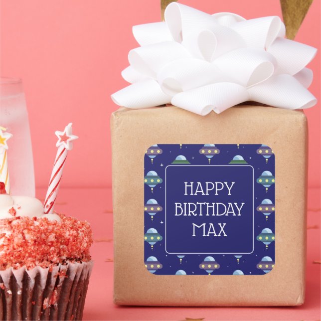 UFO Space Birthday party  Square Sticker (Party)