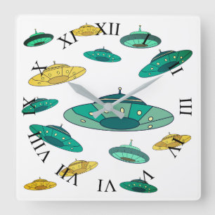 UFO SQUARE WALL CLOCK
