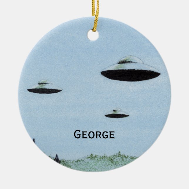 UFO Trio Ceramic Tree Decoration (Front)