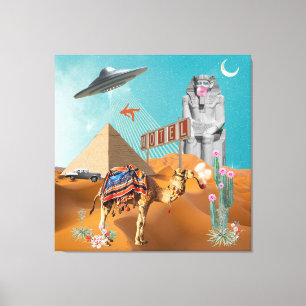 UFO Vacation Egypt Pyramid Hotel Surreal Collage Canvas Print