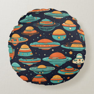 UFO vintage art Round Cushion