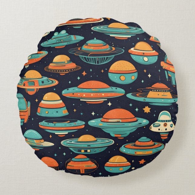 UFO vintage art Round Cushion (Front)