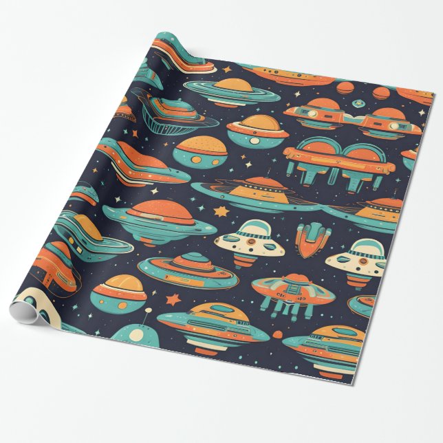 UFO vintage art Wrapping Paper (Unrolled)