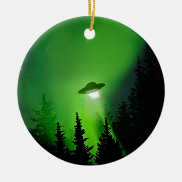 UFO with Northern Lights Christmas Ornament Zazzle.co.uk