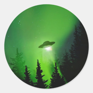UFO with Northern Lights Classic Round Sticker