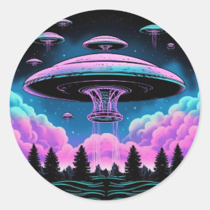 UFOs Alien Invasion Aesthetic  Classic Round Sticker