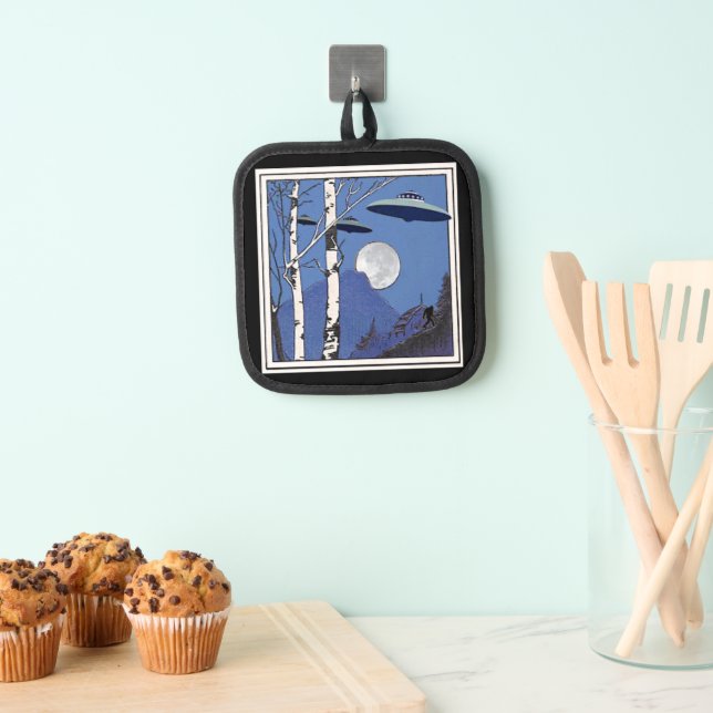 UFOs and Big Foot under a Blue Moon Pot Holder (Insitu(Hanging))