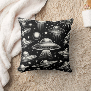 UFOs and Flying Saucers Sci Fi Throw Pillow