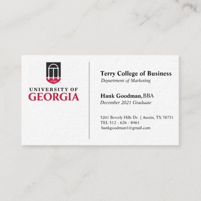 UGA business card.  Business Card (Front)