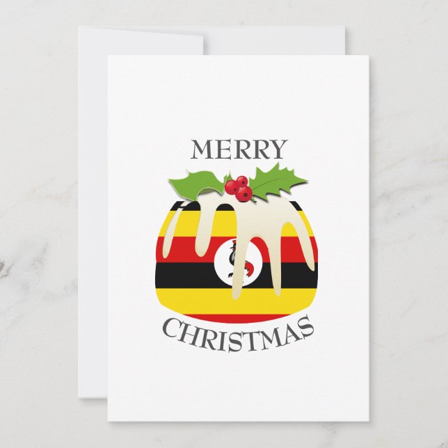 UGANDA FLAG | Christmas Pudding | Festive Holiday Card (Front)