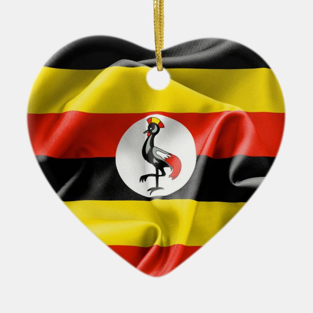 Uganda Flag Heart Ceramic Christmas Ornament (Front)