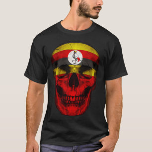 Uganda Flag Skull Ugandan Roots Proud Patriotic T-Shirt