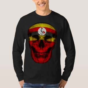 Uganda Flag Skull Ugandan Roots Proud Patriotic T-Shirt