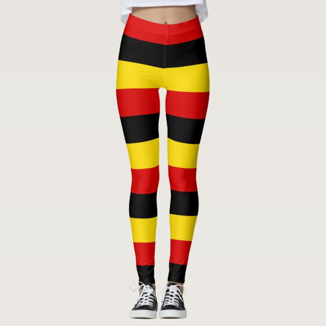 Uganda National Flag Colours Horizontal Striped Leggings (Front)